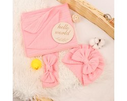 DRESHOW Geboorte Deken Toddler Warm voor Meisjes met Bijpassende Strik Muts en Strik Hoofdband met Geboorte Aankondiging Kaart