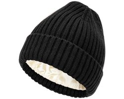 DRESHOW Satijnen Gevoerde Mutsen voor Dames en Heren Winter Gebreide Muts met Zijdezachte Voering Unisex Zachte Warme Wintermuts
