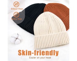 DRESHOW Satijnen Gevoerde Mutsen voor Dames en Heren Winter Gebreide Muts met Zijdezachte Voering Unisex Zachte Warme Wintermuts
