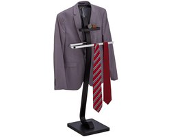Dressboy met stangen - Kledingrek voor broeken en pakken - 1 stuk - Zwart met zilver - MDF en staal - 112x46x32 cm