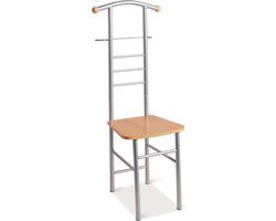Dressboy met stoel - Modern afgewerkte kledingstandaard - Alu-zilveren stalen buizen - MDF zitting - Kledinghouder - 46 x 50 x 119 cm