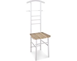 Dressboy met stoel – Wit gelakt staal en MDF zitting – Kledinghouder – 46 cm breed, 50 cm diep, 119 cm hoog