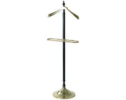 Dressboy – Stijlvolle Kledingstandaard – Zwart Gelakt Staal met Goudkleurig Aluminium – Met Broekhanger en Kledingstang – Luxe Design – 45x32x130 cm