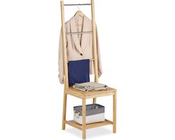 dressboy stoel - met plank - 133 x 40 x 42 cm - bamboe - rvs - handdoekenrek