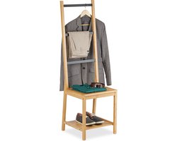 dressboy stoel - tot 80 kg - 133 x 40 x 42 cm - bamboe - handdoekhouder badkamer