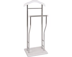 Dressboy van metaal en MDF - Kledingstandaard met verchroomde buizen - Witte voetplaat - Kledinghouder - 45 x 30 x 110 cm