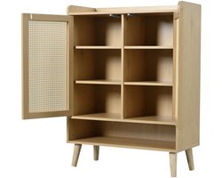Dressior Rotan Kast Schoenenkast met 2 deuren en 5 legplanken, met houten grepen en massiefhouten poten – hal of entree