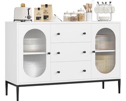 Dressoir 120 cm met Glazen Deuren en Laden - Multifunctionele Opbergkast voor Woonkamer, Keuken of Eetkamer