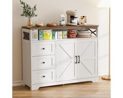 Dressoir 120 x 35 x 95 cm Sideboard Kast met 3 Lades en 2 Deuren met Open Vak Moderne Buffetkast Opbergkast Keukenkast Coffee Bar Kast Wit Houtlook Landelijke Stijl Urbanhome