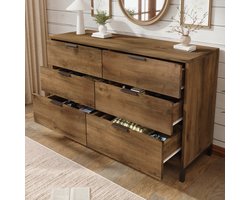 Dressoir 120 x 40 x 76 cm - kastje met 6 lades - donker eiken kleur - hoge kast