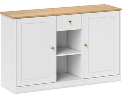 Dressoir, 120×35×75,2 cm, wit, spaanplaat, buffetkast, opbergkast, halmeubel, keukenkast en kast, met laden, eenvoudig ontwerp, gemakkelijk te reinigen, praktisch en decoratief, geschikt voor woonkamer, eetkamer, hal en keuken