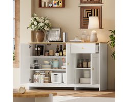 Dressoir - 120x40x75 cm - Met 3 Deuren En 1 Lade - Multifunctioneel - Hout - Wit Natuur