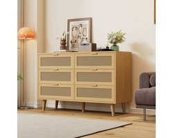 Dressoir - 120x76.5x40 cm - 6 Lades Met Metalen Grepen - Veel Opbergruimte - Hout - Naturel