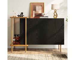 Dressoir - 120x77.5x40 cm - Met 2 Deuren en Open Vakken - Metaal en Glas - Zwart