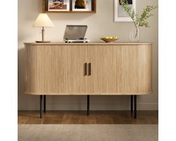 Dressoir 140 cm – MDF Opbergkast met Roldeuren, Aluminium Grepen & Metalen Poten, Modern Design voor Woonkamer & Eetkamer