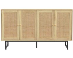 Dressoir 140x39,5x80 cm met echt rotan vlechtwerk, 4 deuren