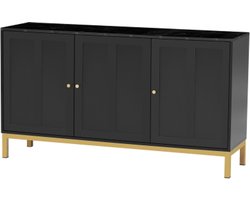 Dressoir 140x39,8x80cm Opbergkast Kast Zwart MDF Multifunctionele kast Met 3 Deuren Met Opbergruimte Marmeren Blad Modern Elegant Voor Keuken Woonkamer Eetkamer