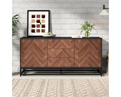 Dressoir - 145x40x67 cm - Modern met Metaalframe - 3 Laden en 2 Deuren - Hout en Metaal - Houtkleur en Zwart