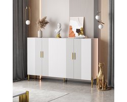 Dressoir - 160x35x100 cm - Met Open En Gesloten Vakken - Gouden Details - Hout - Wit