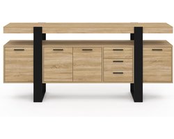 Dressoir 180 cm 4 deuren en 3 laden hout en zwart