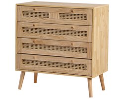 Dressoir 3 Laden Klassieke Ladekast Met Rattan Ladefront En Klapdeur Gouden Handgrepen Houten Poten Stijlvol Opbergmeubel Voor Woonkamer En Slaapkamer Modern Design
