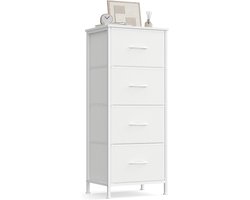Dressoir, 4 stoffen laden opbergunit, staal, MDF, niet-geweven stof, voor slaapkamer, kast, hal, woonkamer, wolkwit en sneeuwwit LGS314WH01