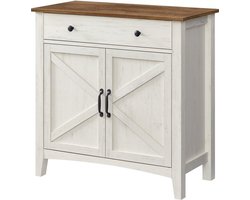 Dressoir 40 x 80 x 80 cm Wit, Opbergkast, Bijzetkast, Kast met 1 Lade en 2 Deuren, Verstelbare Plank, Opbergmeubel, Houtlook Kast, Moderne Landelijke Kast, TV-Meubel, Haltafel voor Woonkamer, Eetkamer en Gang
