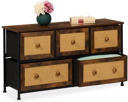 dressoir - 5 lades - rotan look - 100 cm breed - metalen frame - slaapkamer
