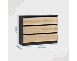 Dressoir 6 Laden Antraciet / Artisan-Eiken – Houten Kast 100 cm Breed – Dressoir Highboard voor Slaapkamer, Woonkamer, Hal, Kantoor – Altameubel