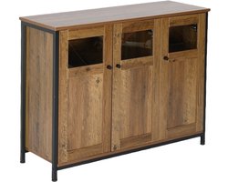 Dressoir - 75 x 100 x 35 cm - glazen deuren - bruin-zwart