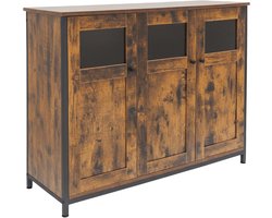 Dressoir - 75 x 100 x 35 cm - glazen deuren - donkerbruin-zwart