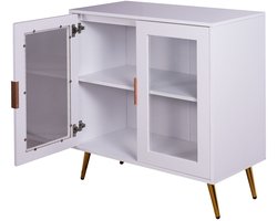 Dressoir 80×40×85 cm Modern Opbergkast Wit Met LED En Glazen Deuren Luxe Stijl