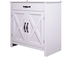 Dressoir 80x40x80 cm Kast Wit Opbergkast met Lade en Draaideuren X Ontwerp Landelijke Stijl Bergkast Hal Woonkamer