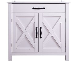 Dressoir 80x40x80 cm Wit Kast Opbergkast met Lade en Draaideuren X Ontwerp Landelijke Stijl Bergkast Hal Woonkamer