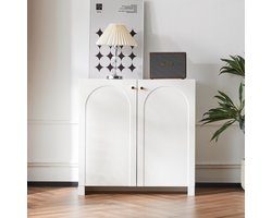 Dressoir - 80x80x40 cm - Met 2 Deuren - Staand Ontwerp - Hout - Crème Wit