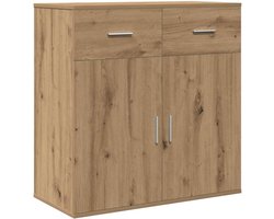 Dressoir Artisan eiken 78 x 38 x 80 cm van houtmateriaal met laden en planken, zilveren handgrepen en scharnierende deuren voor eetkamer of woonkamer