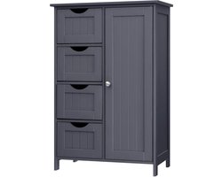 Dressoir badkamerkast, badkamerkast van hout bijzetkast commode met 4 laden, kastdeur, verstelbare plankvlak, woonkamer, keuken, hal, diep, vrijstaand, grijs LHC41GY