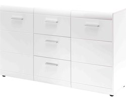 Dressoir Bologna Wit - MDF - Breedte 144 cm - Hoogte 86 cm - Diepte 40 cm - Met lades - Met planken - Met openslaande deuren