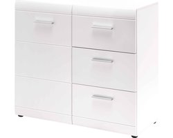 Dressoir Bologna Wit - MDF - Breedte 96 cm - Hoogte 86 cm - Diepte 40 cm - Met lades - Met planken - Met openslaande deuren