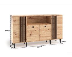 Dressoir breed dressoir Laura VI Eikenhout in naturel Zwart Woonkamermeubel 160 cm