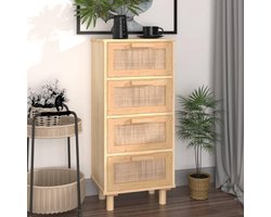 Dressoir, bruin, 40 x 30 x 90 cm, massief grenenhout en rotan natuur