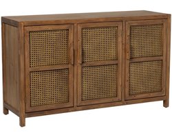 Dressoir – bruin hout – 3 deuren met rotan webbing – 120x72x40 cm – boho / Scandinavisch design