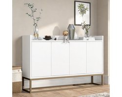 Dressoir – Buffet – Opbergkast – Kast – Sideboard – Wit MDF Met Metaal – 120x30x80 cm – 4 Deuren Met Verstelbare Planken