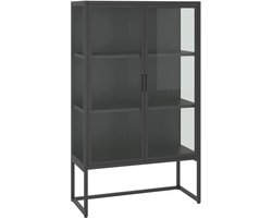 Dressoir, buffetkast, keukenbuffet, eetkamerkast, lockerkast, opbergkast, geschikt voor keuken, woonkamer, eetkamer, kantoor, antraciet, 80 x 35 x 135 cm, staal en gehard glas