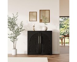 Dressoir / buffetkast met 2 verstelbare planken en kantelbeveiliging – Modern landelijke opberg- en mediakast met gebogen bovenrand voor woonkamer, koffiehoek in de keuken en slaapkamer – 82×80×40 cm – Zwart