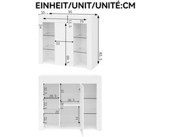 Dressoir – Buffetkast – Opbergkast – Ladekast – Wandkast – Modern Wit Hoogglans – Compact 95x35x83 cm – Glazen Deuren en Planken – Duurzaam Niet-Hout Materiaal