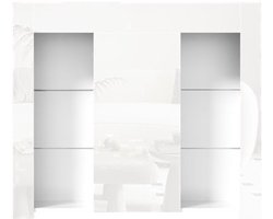 Dressoir – Buffetkast – Opbergkast – Ladekast – Wandkast – Modern Wit Hoogglans – Compact 95x35x83 cm – Glazen Deuren en Planken – Duurzaam Niet-Hout Materiaal