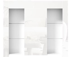Dressoir – Buffetkast – Opbergkast – Ladekast – Wandkast – Modern Wit Hoogglans – Compact 95x35x83 cm – Glazen Deuren en Planken – Duurzaam Niet-Hout Materiaal