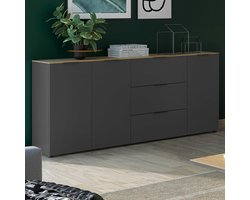 Dressoir Calista 192cm 3 deuren & 3 lades - antraciet/eik - Germania - Dressoir - Antraciet - Melamine; Spaanplaat