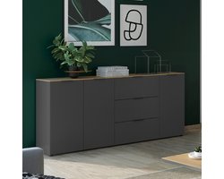 Dressoir Calista 192cm 3 deuren & 3 lades - antraciet/eik - Germania - Woonkamerkasten - Antraciet - Melamine; Spaanplaat - Woonkamerkasten -